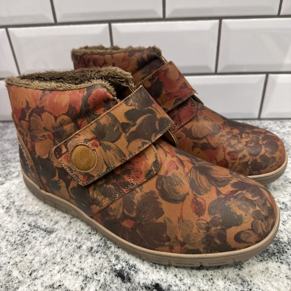 Shoes - Cosyfeet Womens Boot Martha 10.5 Roomy Diabetes Swollen Feet Nubuck Floral Brown